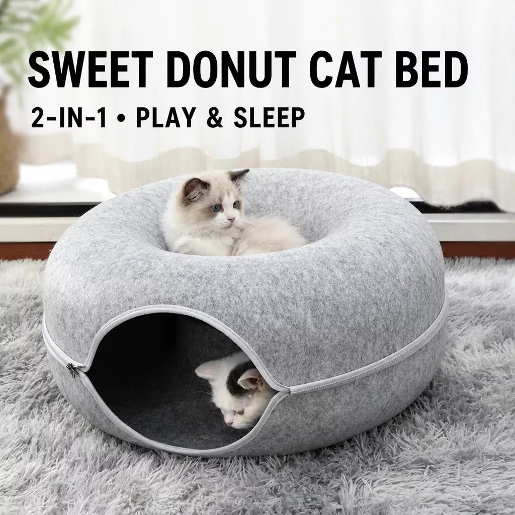 Enclosed Donut Cat Bed with Tunnel Main image