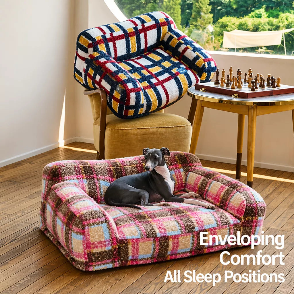 Vintage-Style Plush Sofa Bed for Dogs and Cats Main image