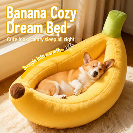 Banana-Shaped Velvet Pet Bed for Small Dogs and Cats