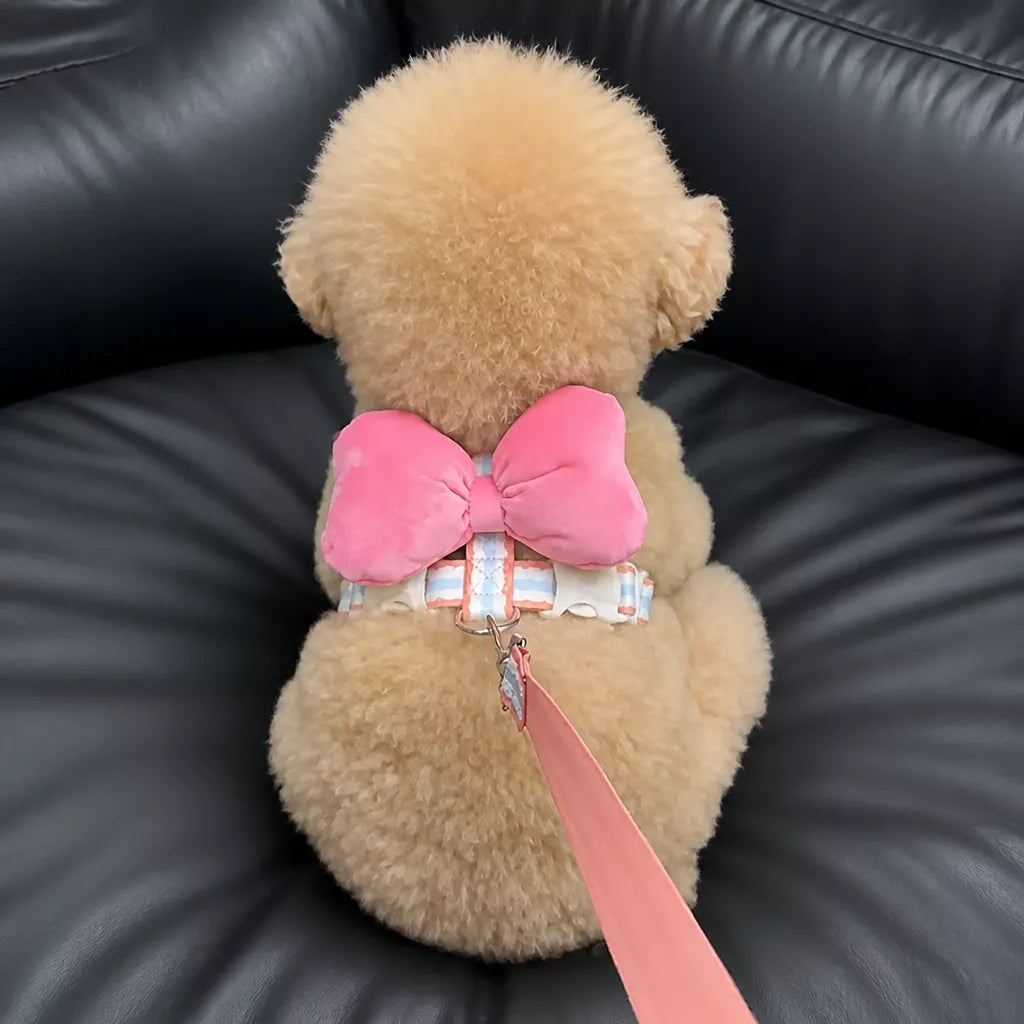 Bow Tie Vest-Style Dog Harness and Leash for Small Dogs