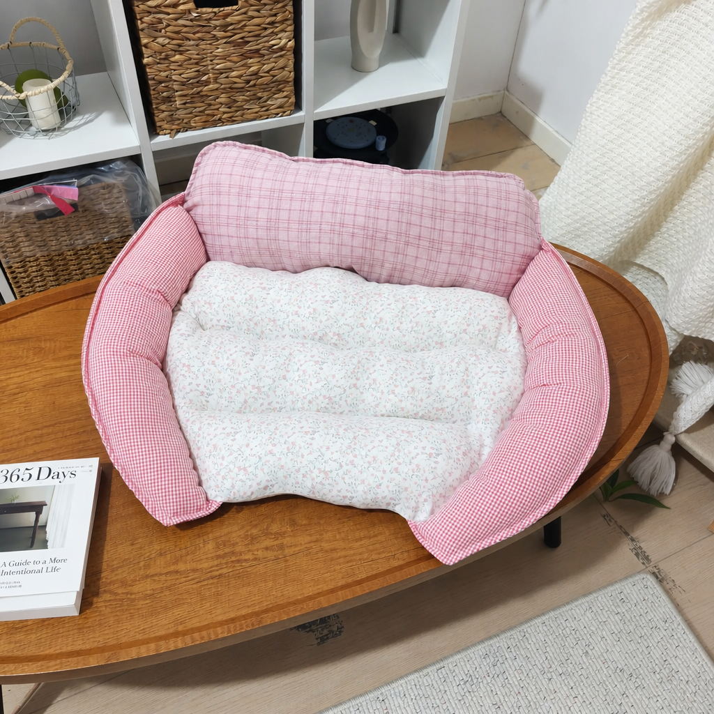 Curved Sofa Pet Bed with Padded Headrest and Bolsters