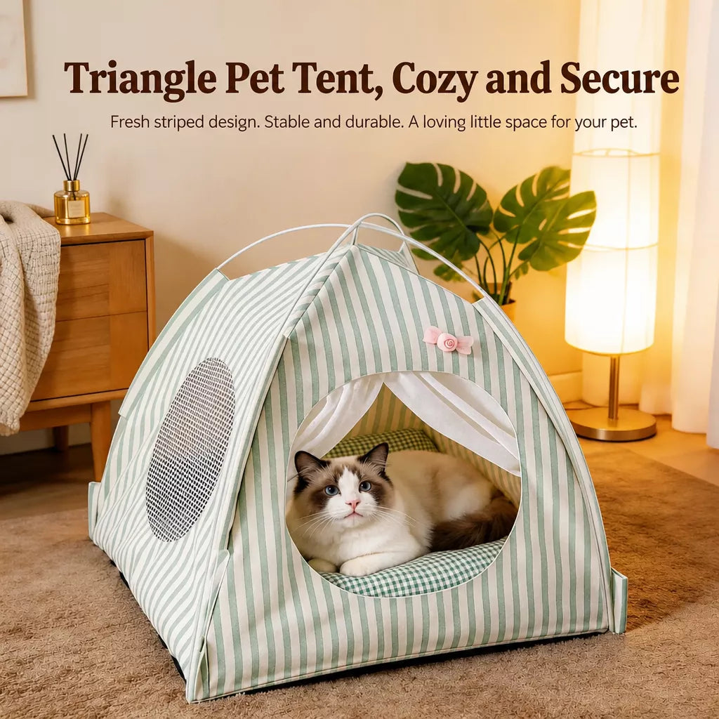 Indoor Cat & Dog Tent Bed with Removable Washable Cushion