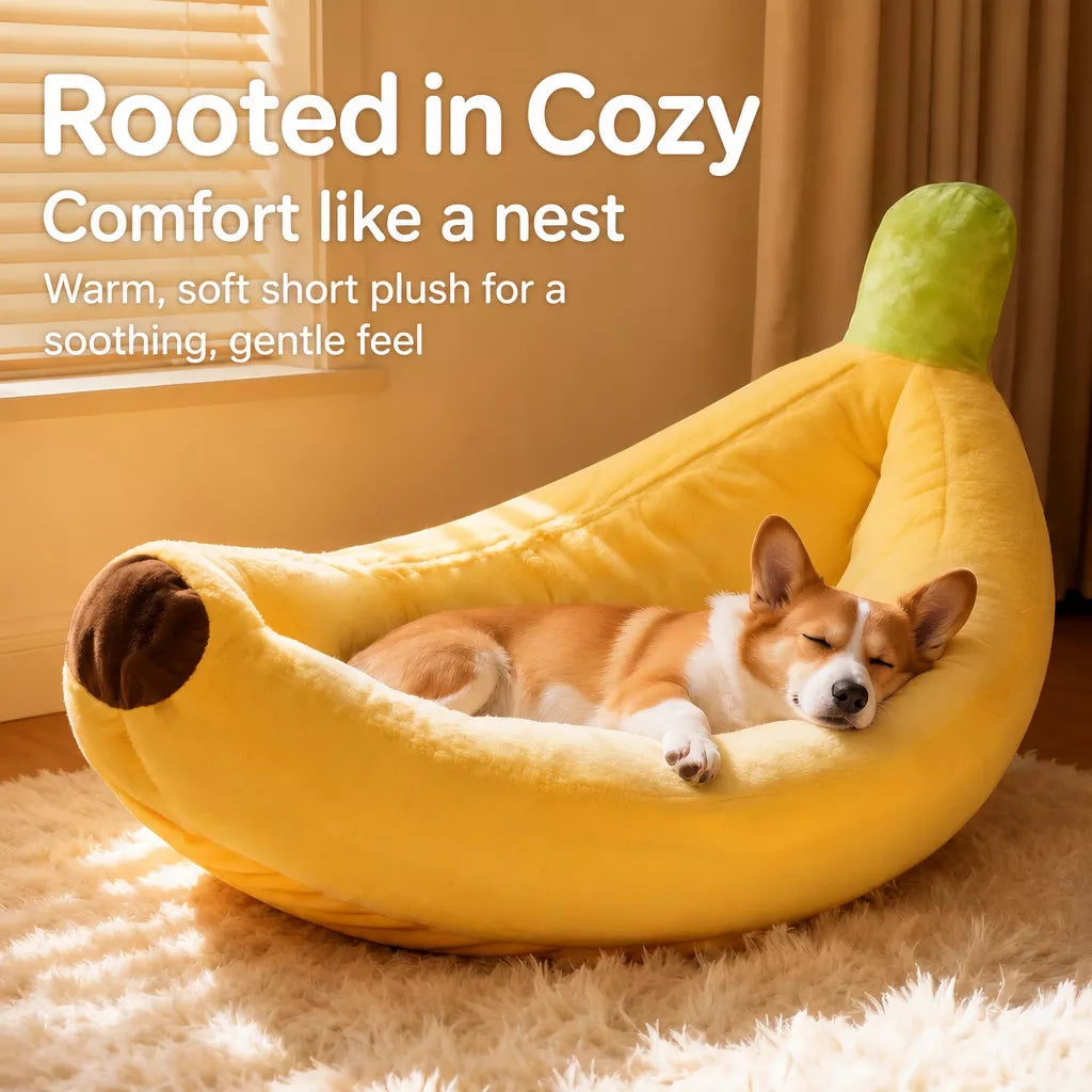 Banana-Shaped Velvet Pet Bed for Small Dogs and Cats