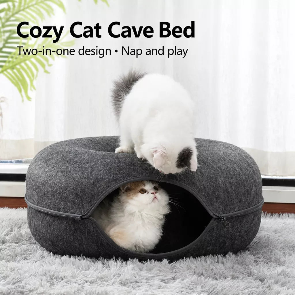 Enclosed Donut Cat Bed with Tunnel