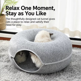 Enclosed Donut Cat Bed with Tunnel