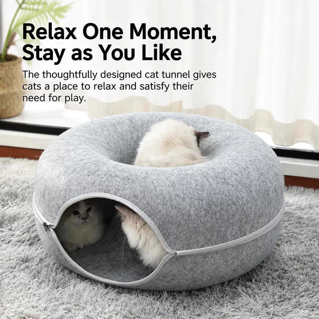 Enclosed Donut Cat Bed with Tunnel