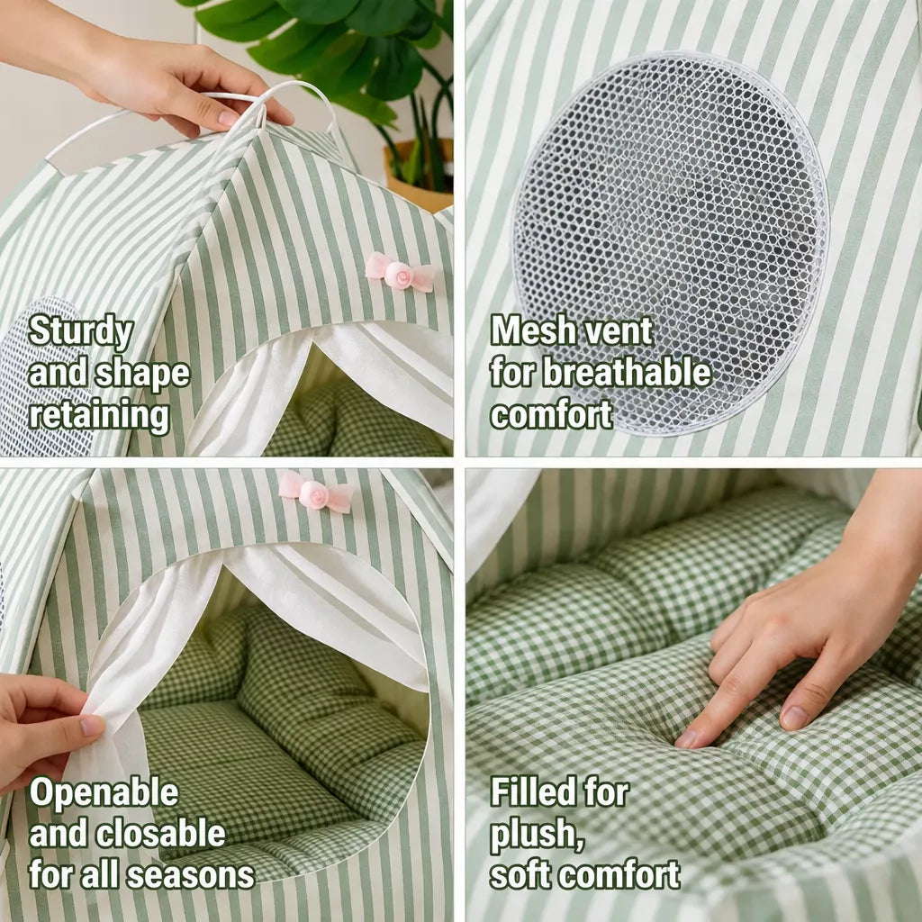 Indoor Cat & Dog Tent Bed with Removable Washable Cushion