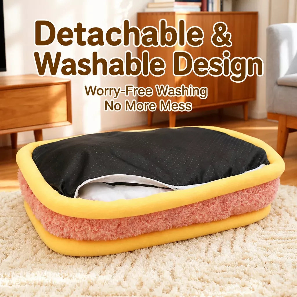 Color-Block Washable Plush Square Pet Bed for Dogs and Cats