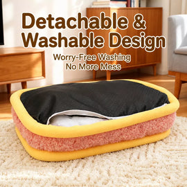 Color-Block Washable Plush Square Pet Bed for Dogs and Cats