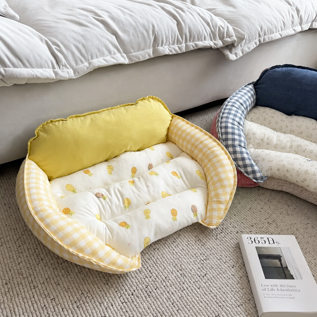 Curved Sofa Pet Bed with Padded Headrest and Bolsters