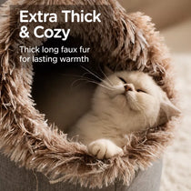 Enclosed Plush Pet Bed with Carry Handle for Cats and Small Dogs