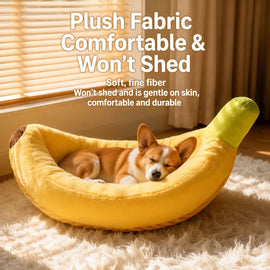 Banana-Shaped Velvet Pet Bed for Small Dogs and Cats