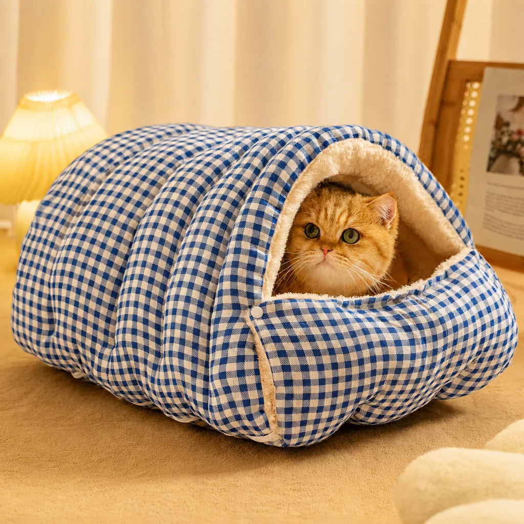 Semi-Enclosed Cat & Small Dog Bed with Removable Cover