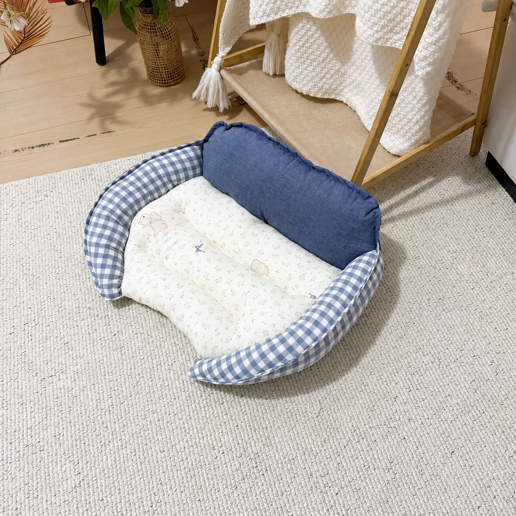 Curved Sofa Pet Bed with Padded Headrest and Bolsters
