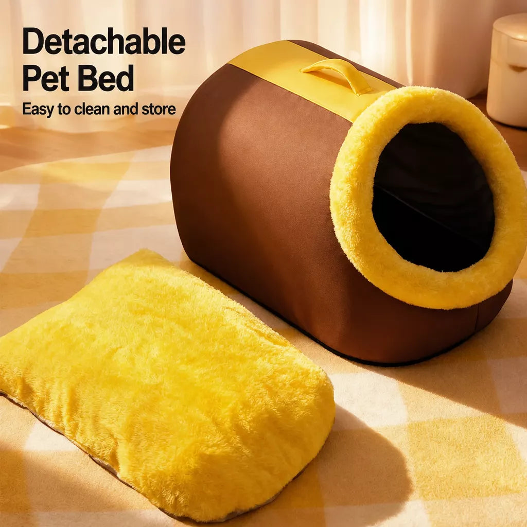 Enclosed Plush Pet Bed for Cats and Small Dogs