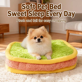 Color-Block Washable Plush Square Pet Bed for Dogs and Cats