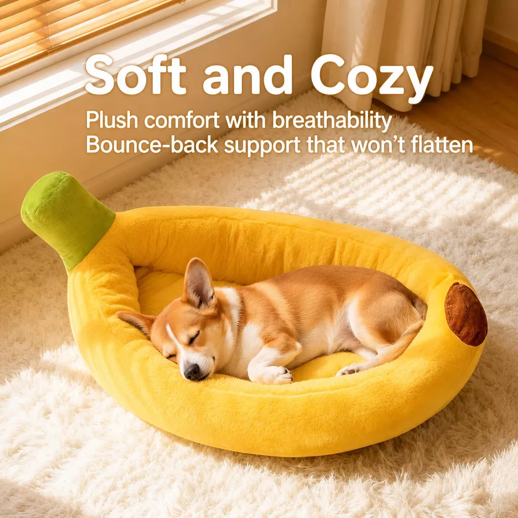 Banana-Shaped Velvet Pet Bed for Small Dogs and Cats