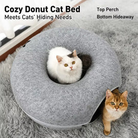Enclosed Donut Cat Bed with Tunnel