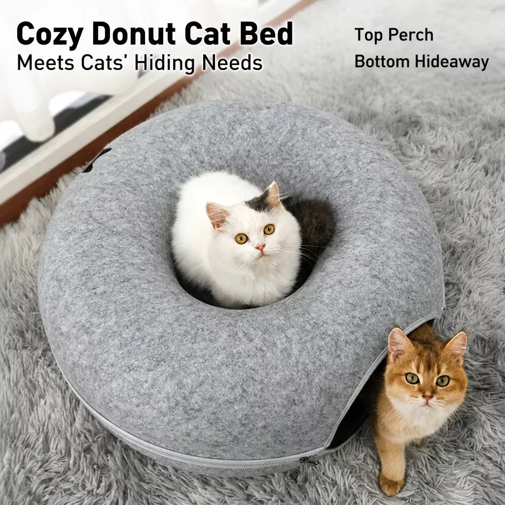 Enclosed Donut Cat Bed with Tunnel