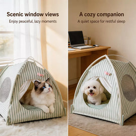 Indoor Cat & Dog Tent Bed with Removable Washable Cushion