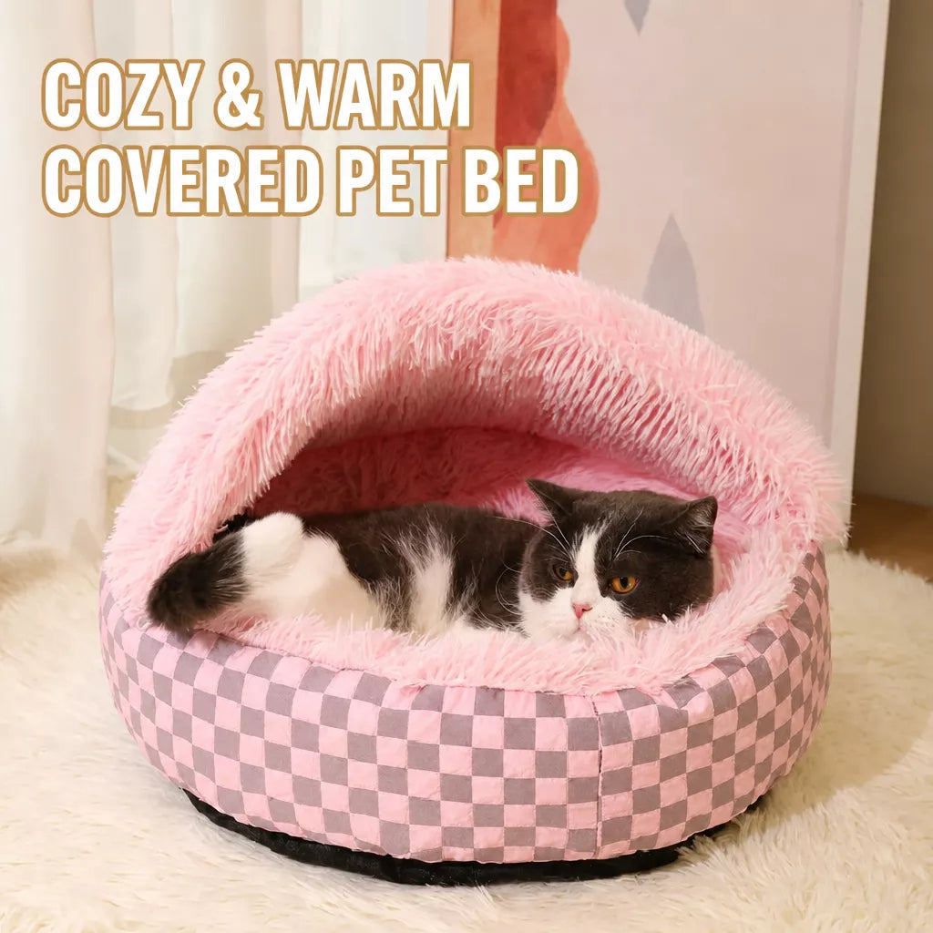Semi-Enclosed Shell-Style Pet Bed for Cats & Dogs