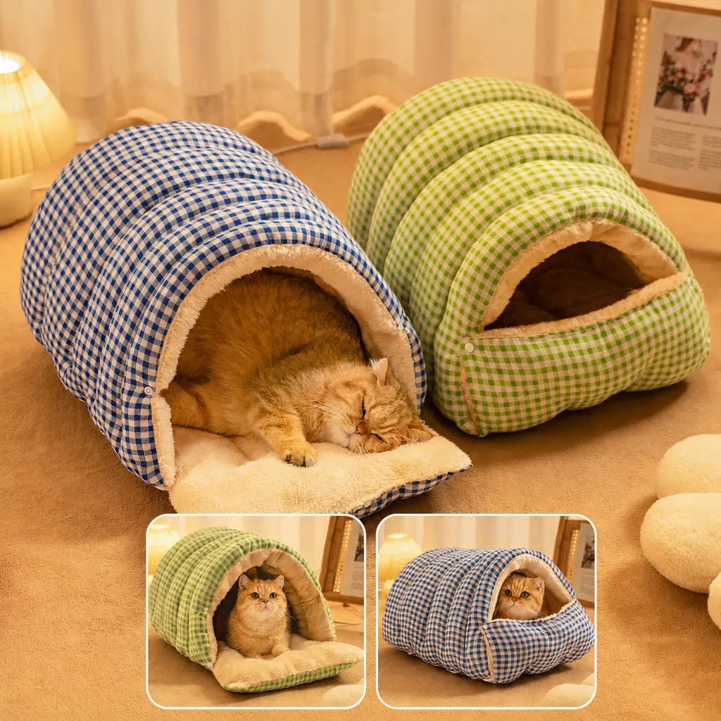 Semi-Enclosed Cat & Small Dog Bed with Removable Cover