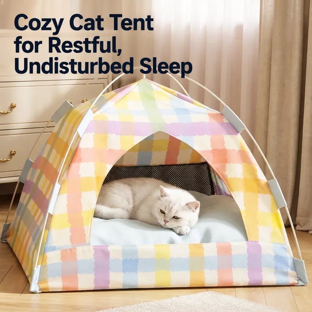 Enclosed Cat Tent Bed with Removable Mat