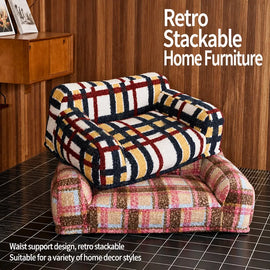 Vintage-Style Plush Sofa Bed for Dogs and Cats