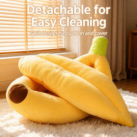 Banana-Shaped Velvet Pet Bed for Small Dogs and Cats