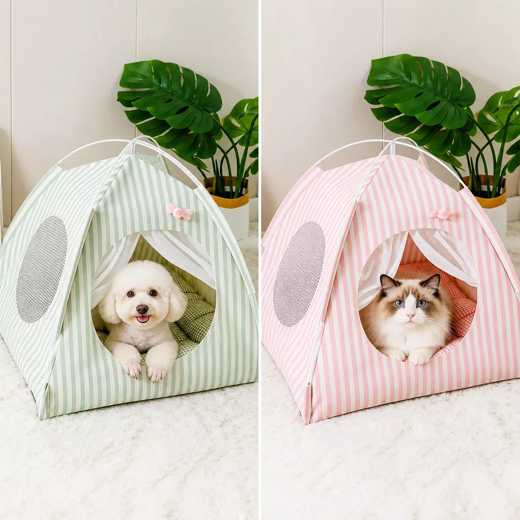 Indoor Cat & Dog Tent Bed with Removable Washable Cushion