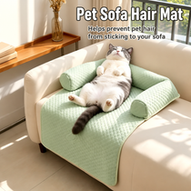Green quilted cat sofa bed with supportive bolsters