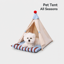 All-season cat tent bed with detachable striped cushion