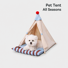 All-season cat tent bed with detachable striped cushion