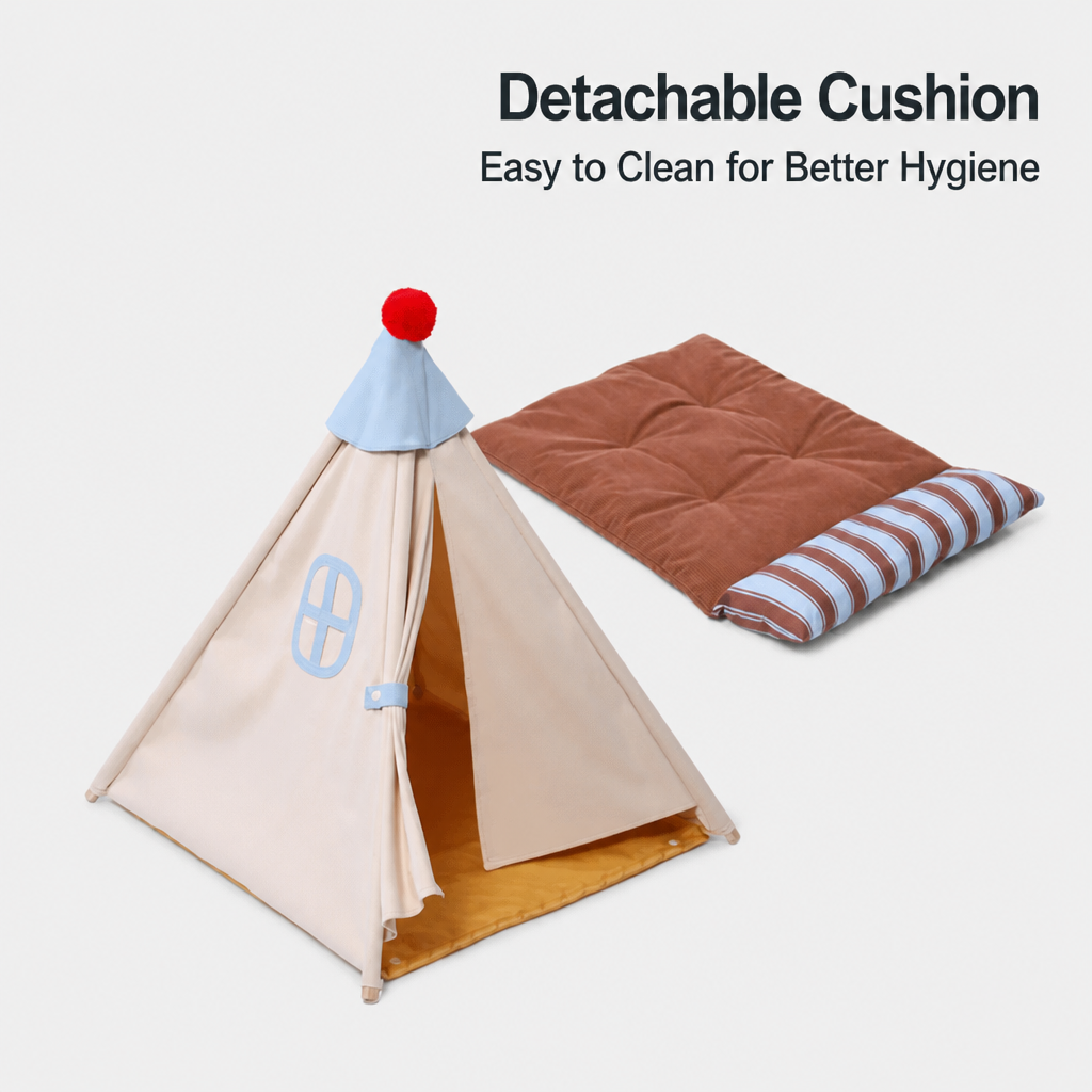 All-season pet tent with a small dog on the detachable cushion