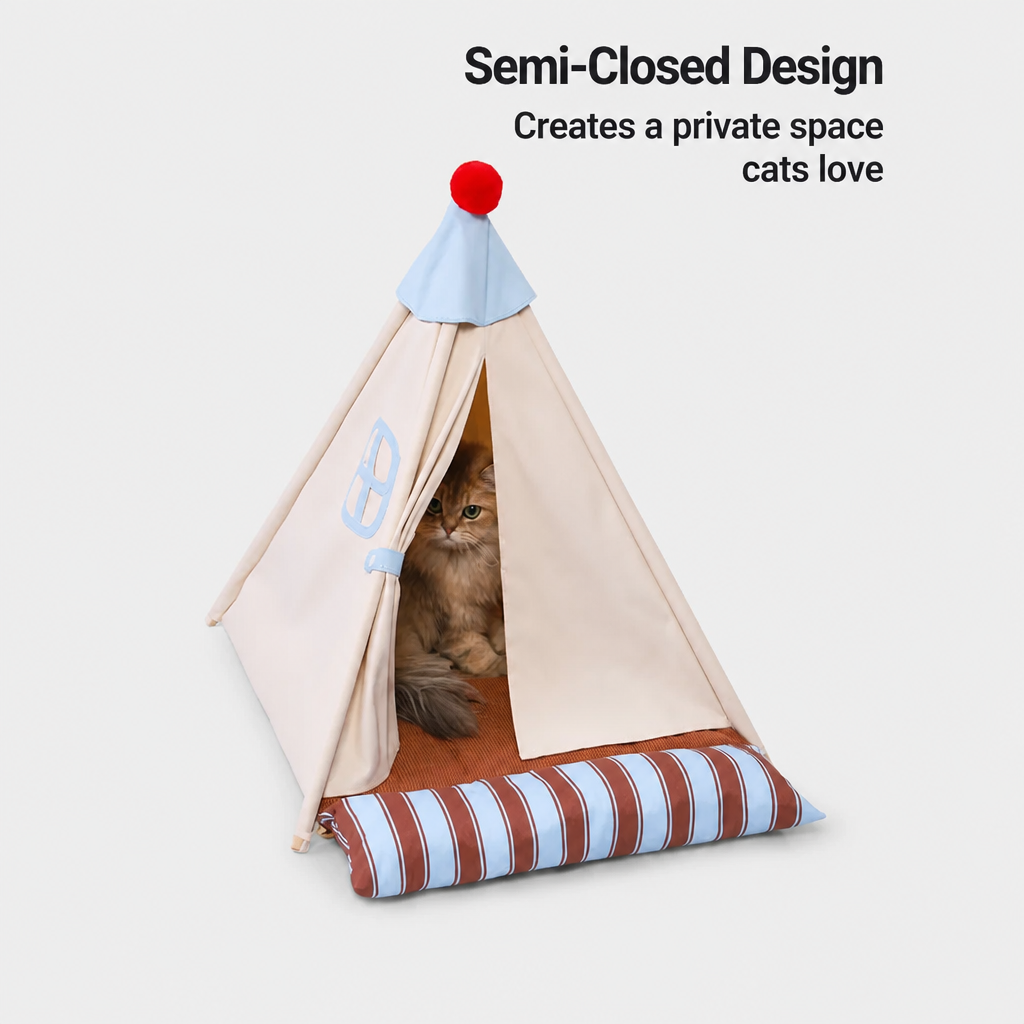 Cat tent bed shown with the cushion removed for easier cleaning