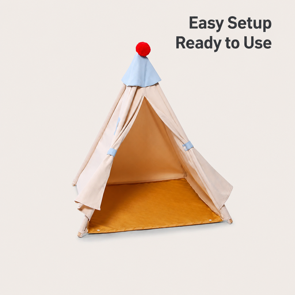 Stable pyramid cat tent with built-in fastening detail