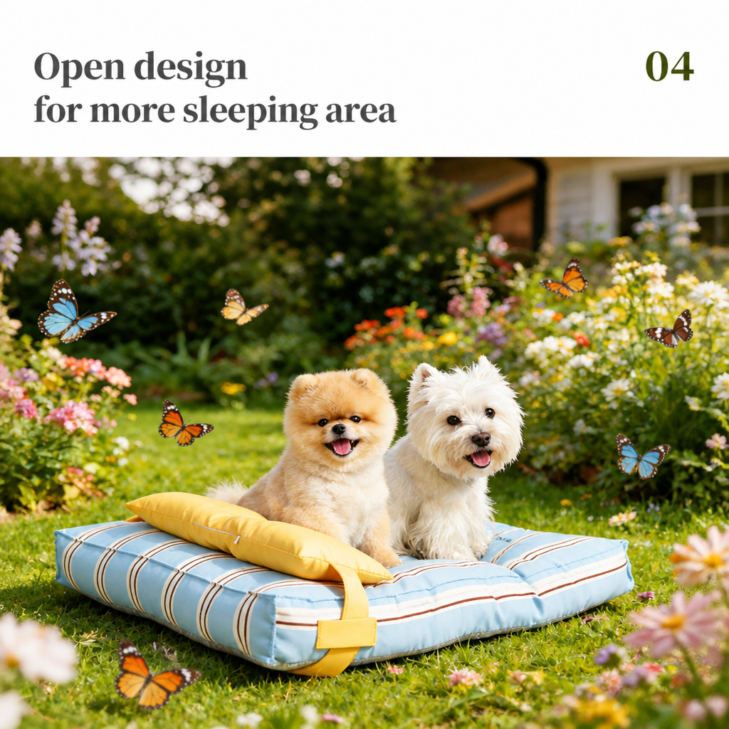 Open dog bed design providing a generous sleeping area