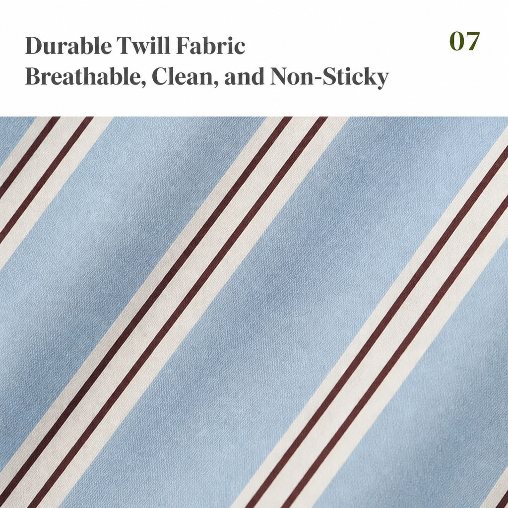 Close-up of breathable striped twill-style dog bed fabric