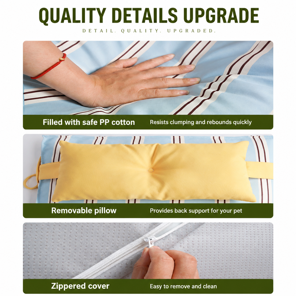 PP cotton filling, removable pillow, and zippered cover details