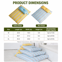 Rectangular striped dog bed dimensions and size guide