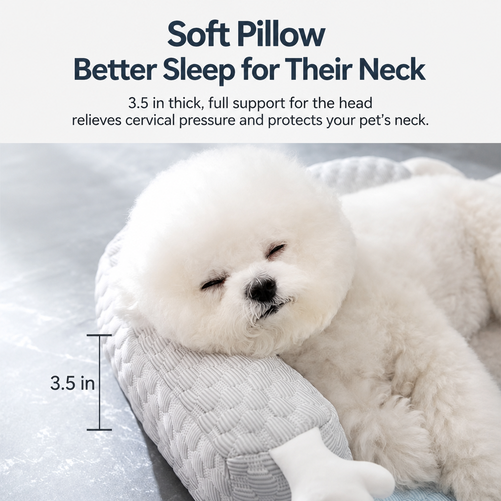 Four-layer cooling dog bed construction with supportive foam