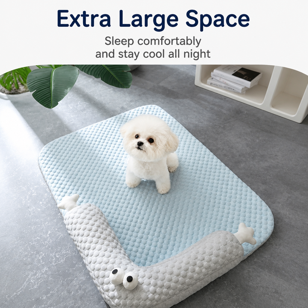 Dog using the padded bone-shaped bolster as a headrest