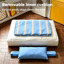 Striped Washable Pet Bed Mat with Removable Pillow