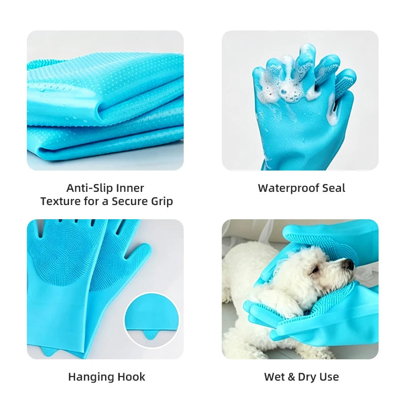 Silicone Pet Bathing Gloves with Massage Bristles - pgzm-8596-4