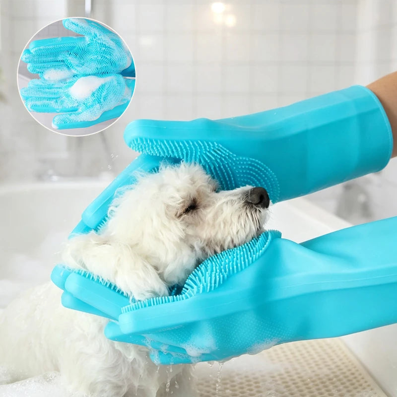 Silicone Pet Bathing Gloves with Massage Bristles - pgzm-8596