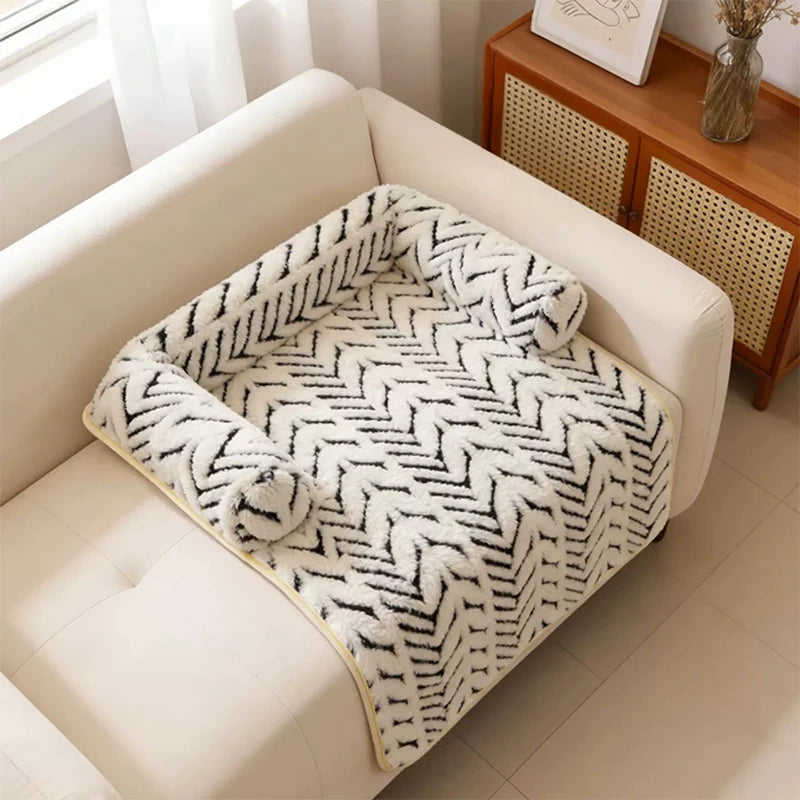 Plush Pet Sofa Protector Bed with Bolster - pkaj-8584-a1-COLOR1