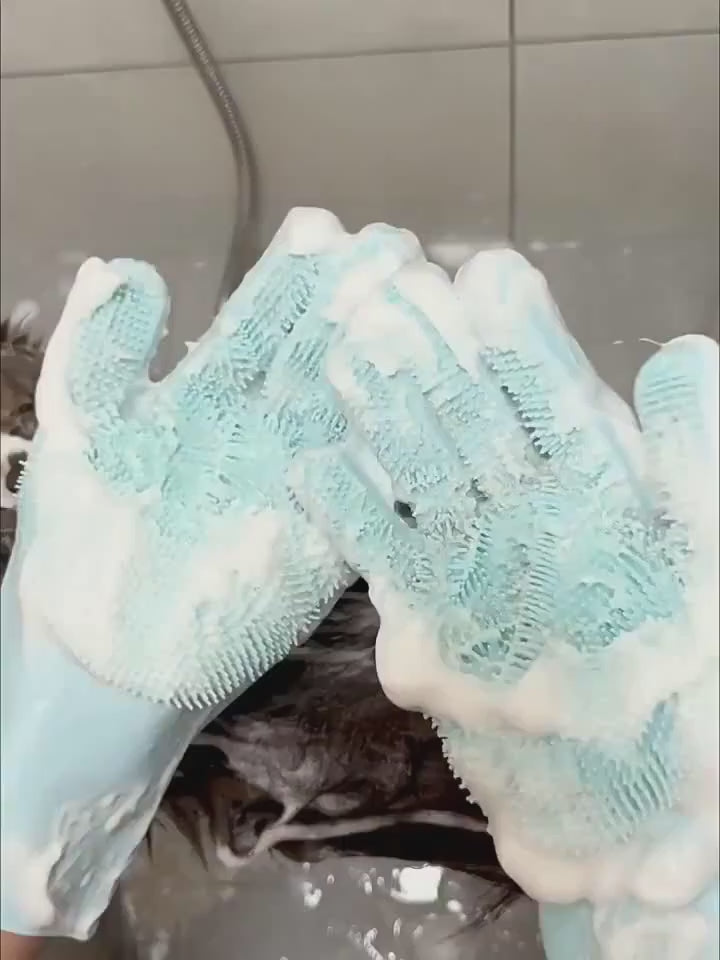 Extra-Long Silicone Pet Grooming Gloves
