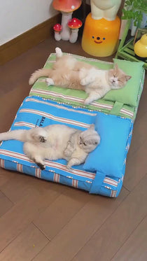 Striped Washable Pet Bed Mat with Removable Pillow