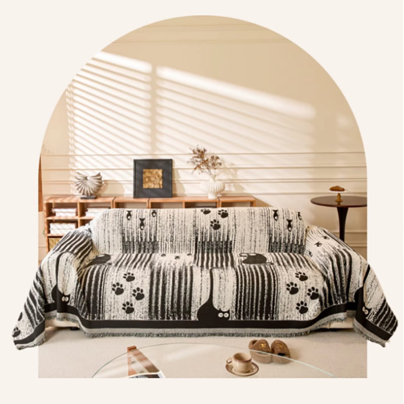 Cartoon Paw Print Chenille Anti-Scratch Throw Couch Cover gsft-9133