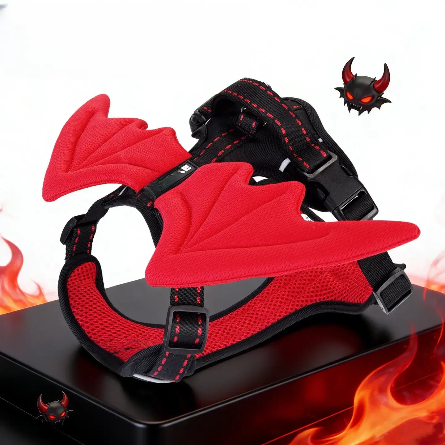 Breathable Demon & Angel Wing Dog Harness with Optional Leash in Harness Only – Black